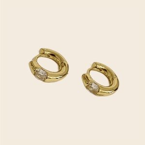 Brand new - Mini gold zirconia hoop earrings - 925 silver , gold plated